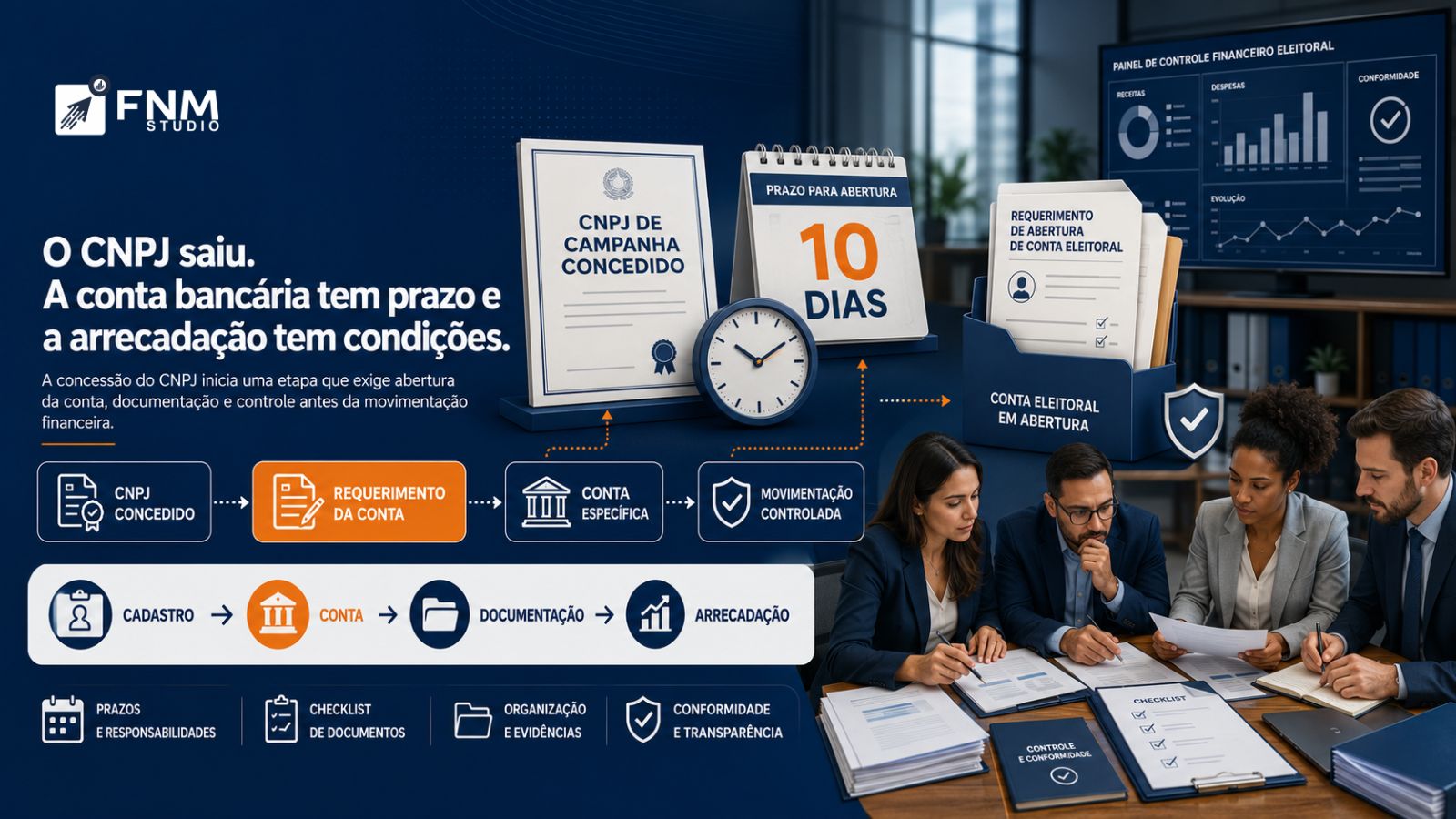 O CNPJ saiu. A conta bancária tem prazo e a arrecadação tem condições.