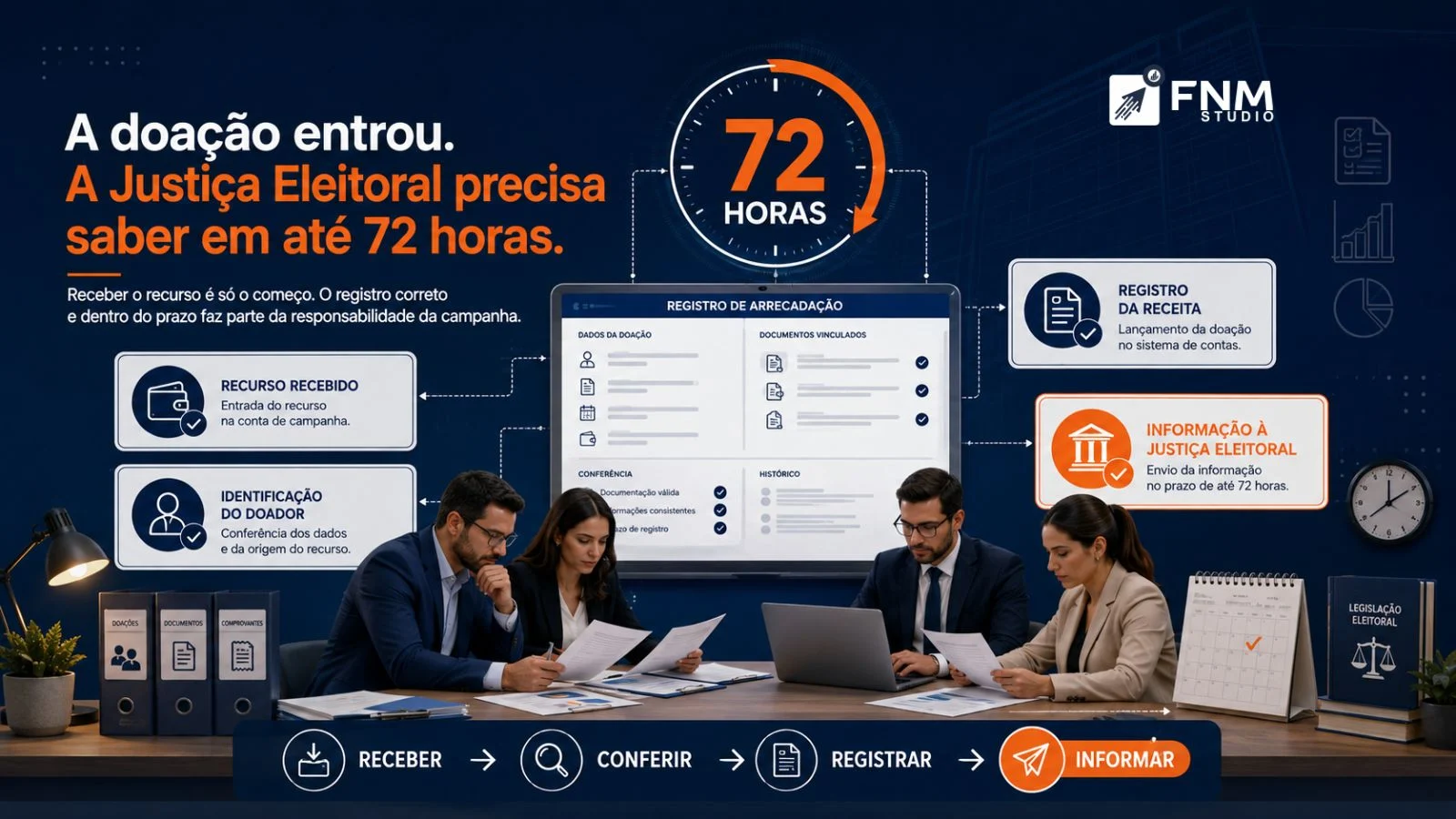 A doação entrou. A Justiça Eleitoral precisa saber em até 72 horas.